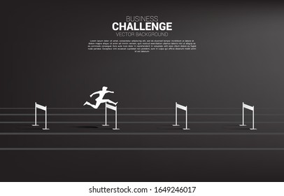 Silhouette Businessman Jumping Across Hurdles Obstacle. Background Concept For Obstacle And Challenge In Business