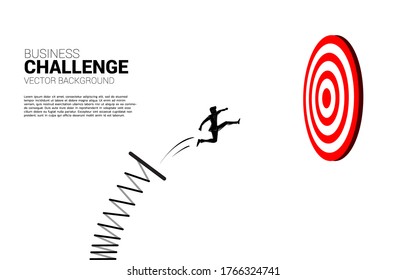 silhouette of businessman jumping to target dartboard with springboard,. Business Concept of targeting and customer.route to success.