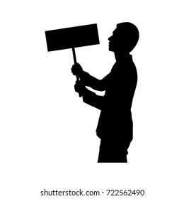 Silhouette businessman with label in hand on white backgroud