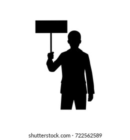 Silhouette businessman with label in hand on white backgroud
