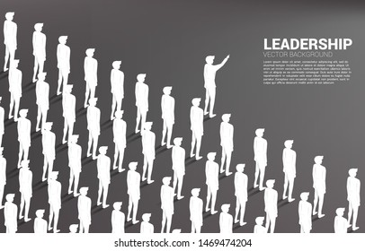 Silhouette businessman lead group of businessman to move forward. Business Concept of leadership goal and vision mission