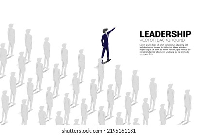 Silhouette businessman lead group of businessman to move forward. Business Concept of leadership goal and vision mission