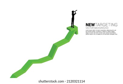 Silhouette of businessman looking through telescope on forward arrow. business concept for mission and finding trend.