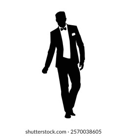 Silhouette of a businessman or a male model wearing a suit in style, vector illustration on a white background.