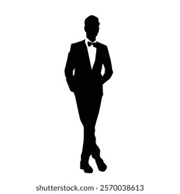 Silhouette of a businessman or a male model wearing a suit, vector illustration on a white background.