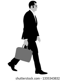 Silhouette businessman man in suit with tie with a briefcase on a white background