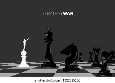Silhouette of businessman point forward with chess piece. concept of business strategy marketing.