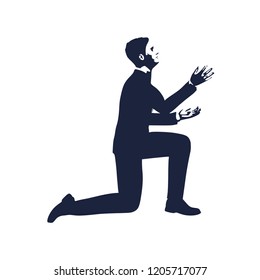 Silhouette of businessman in prayer pose. Web icon with for application