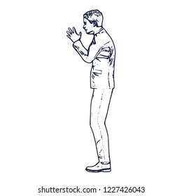 Silhouette of businessman in prayer pose. Web icon for application