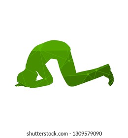 Silhouette of businessman in prayer pose. Web icon. Textured by lines and dots pattern