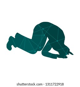 Silhouette of businessman in prayer pose. Web icon. Textured by lines and dots pattern