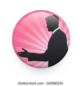 Silhouette of businessman printed on badge. Vector design