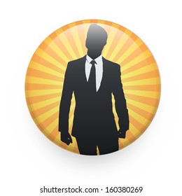 Silhouette of businessman printed on badge. Vector design