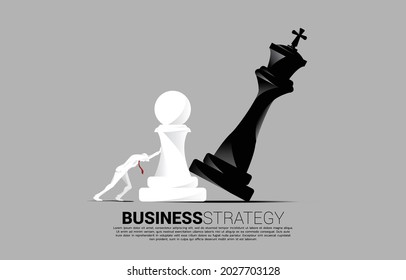 Silhouette of businessman push pawn chess piece to checkmate the king. concept of business strategy and marketing plan disruption