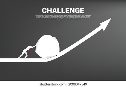 Silhouette of businessman pushing the big rock on growth graph. concept of business challenge and teamwork.