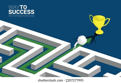 Silhouette of businessman pushing the rock to exit maze. Concept of business challenge and work hard.