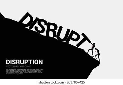 Silhouette of businessman pushing for stop falling disruption. business concept of try to stop the domino effect