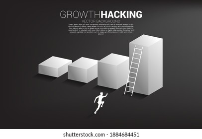 silhouette of businessman ready to move up on bar graph with ladder. Concept of vision mission and goal of business