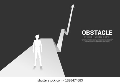 Silhouette of businessman ready to run from up growing graph. Concept of person ready to start business career.