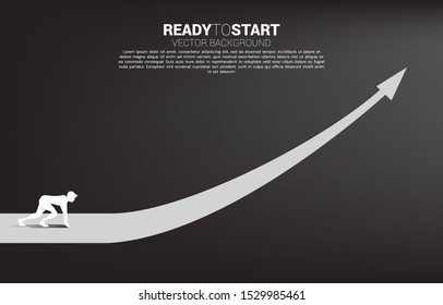 Silhouette of businessman ready to run from start line on growing graph. Concept of people ready to start career and business