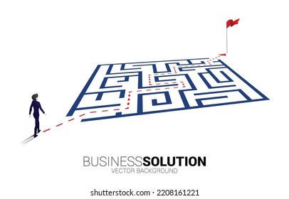 Silhouette of businessman with route path to exit the maze. Business concept for problem solving and finding idea.