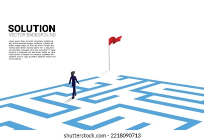 Silhouette of businessman with route path to exit the maze. Business concept for problem solving and finding idea.