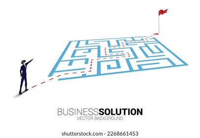 Silhouette of businessman with route path to exit the maze. Business concept for problem solving and finding idea.