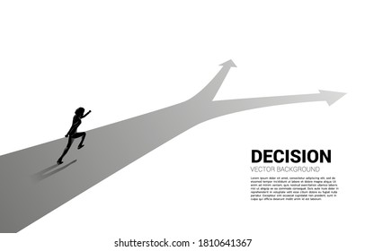 Silhouette of businessman running at crossroad. Concept of time to make decision in business direction