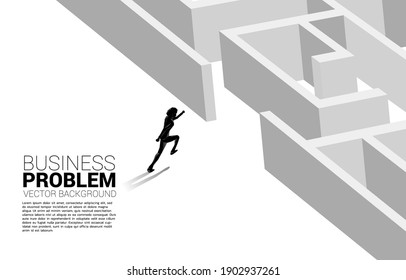 Silhouette of businessman running to enter to maze. Business concept for problem solving and solution strategy