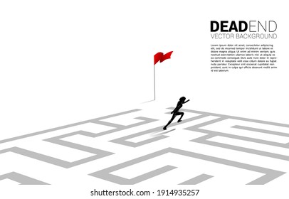 Silhouette of businessman running to exit  the maze. Business concept for problem solving and finding idea.