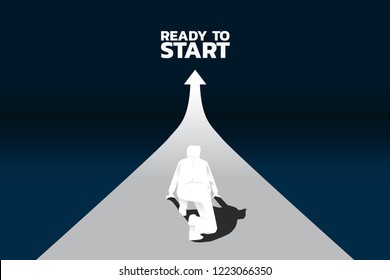 Silhouette of businessman running forward with arrow. Concept of people ready to start career and business