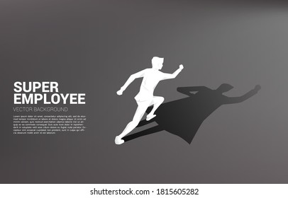 Silhouette of businessman running and his shadow of superhero.concept of empower potential and human resource management