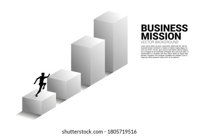 Silhouette of businessman running on bar graph. Concept of people ready to up level of career and business.