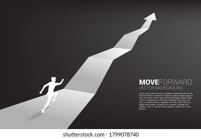 Silhouette of businessman running on growth graph arrow. Concept of career path and start business