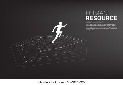 Silhouette of businessman running on spider chart. Concept of perfect recruitment. Human Resource. put the right man on the right job.