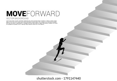 Silhouette of businessman running up on stair. Concept of people ready to up level of career and business.