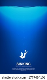 silhouette of businessman sinking down in water. Concept for fail and accidental business