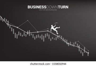 silhouette of businessman slip and falling down from downturn graph. Concept for fail and accidental business