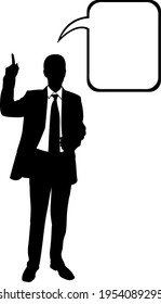 silhouette of businessman with speech bubble