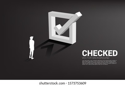 Silhouette businessman standing with 3D check box. concept for election vote theme background.