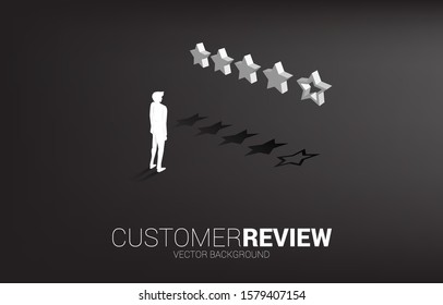 Silhouette businessman standing with 3D customer rating star. concept for client rating and ranking.