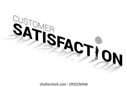 Silhouette businessman standing with 3D smile icon rating . concept of customer satisfaction , client rating and ranking.