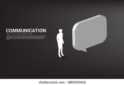 Silhouette of businessman standing with bubble speech. concept of chat bot engine and communication.