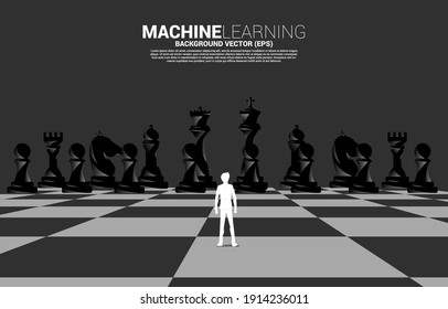 Silhouette of businessman standing with chess piece. Business Concept of strategy planning and success