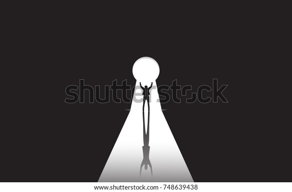 Silhouette Businessman Standing Key Door Illustrator Stock Vector Royalty Free