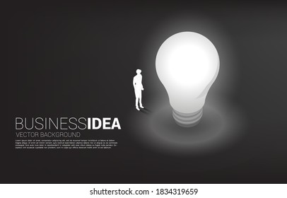 Silhouette of businessman standing with light bulb . Business Concept of creative idea and solution.