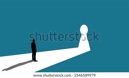 Silhouette of Businessman Standing and Looking through a Keyhole. Business concepts and ideas for vision and planning success vector art