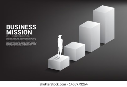 Silhouette of businessman standing on bar graph. Concept of people ready to up level of career and business.