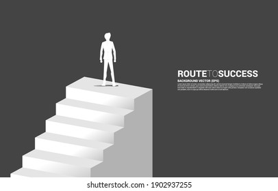 Silhouette Businessman Standing On Stair Concept Stock Vector (Royalty ...