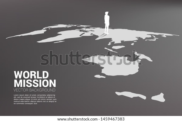 Silhouette Businessman Standing On World Map Stock Vector Royalty